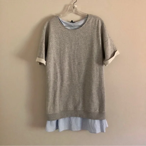 Theory | Dresses | Theory Nalcia Gray Striped Short Sleeve Terry Sweatshirt  Layered Dress | Poshmark